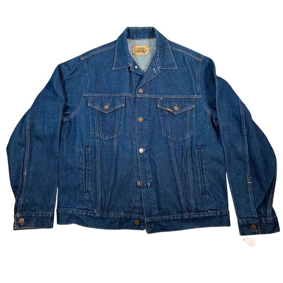 Vintage Roebucks Denim Jean Jacket Mens 46 Blue Western Cowboy Retro Coat